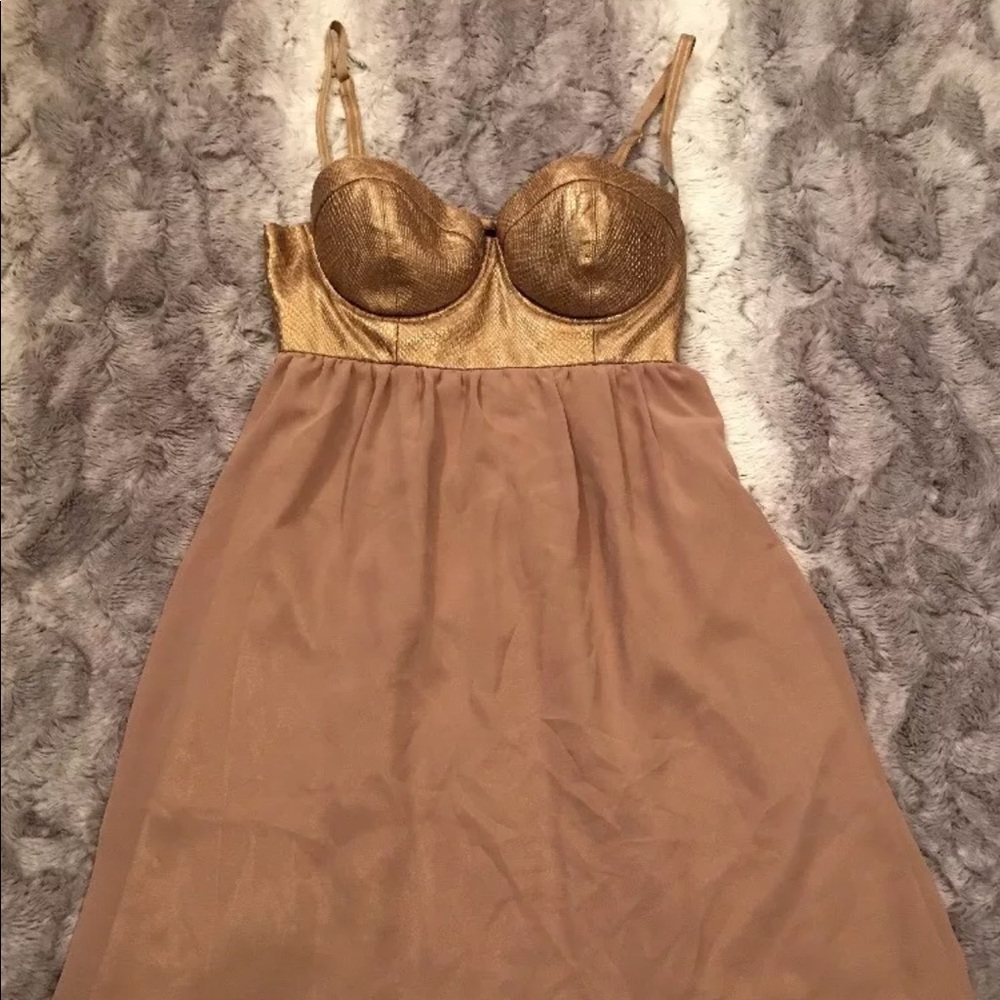 Guess LA Gold Snake Bustier Slip Mini Dress Sz 1